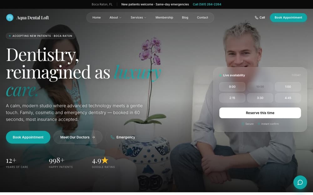 Aqua Dental Loft website homepage