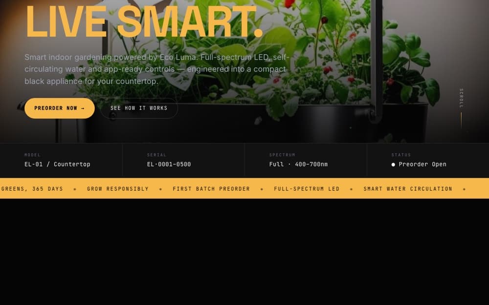Eco Luma website homepage