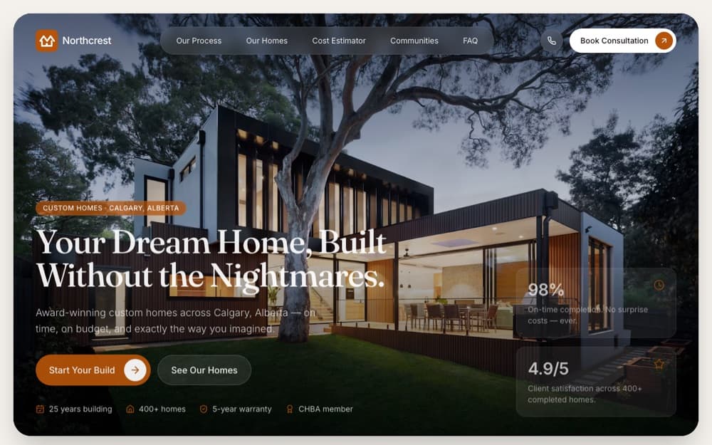 Northcrest Homes website homepage