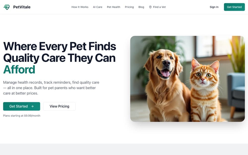 PetVitale product homepage