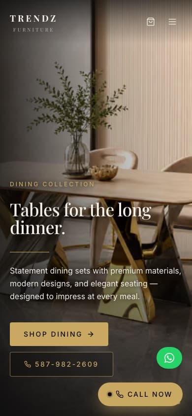 The same Trendz Furniture website on a phone