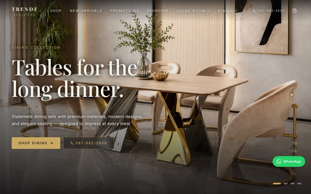 Trendz Furniture website homepage